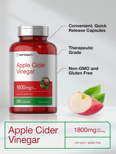 View 3 Bottle of apple cider vinegar capsules with label details and apple slice.