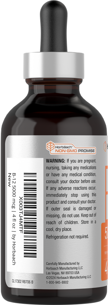 Bottle with dropper cap and warning label.