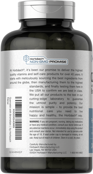 Black supplement bottle with a label on a white background