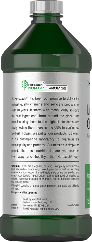 Green bottle with label featuring text and logos