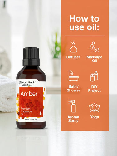 View 3 Fragrance oil bottle with usage instructions on an orange background