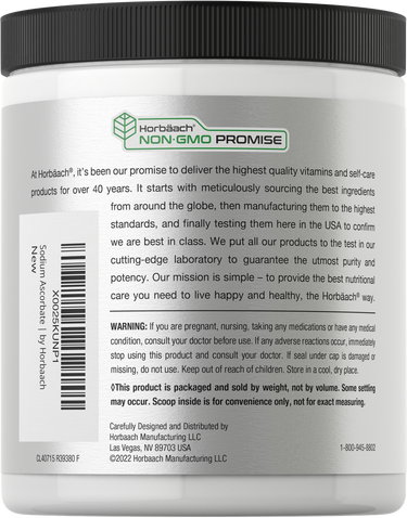 View 3 Back label of a supplement container with Horbach branding and product details.