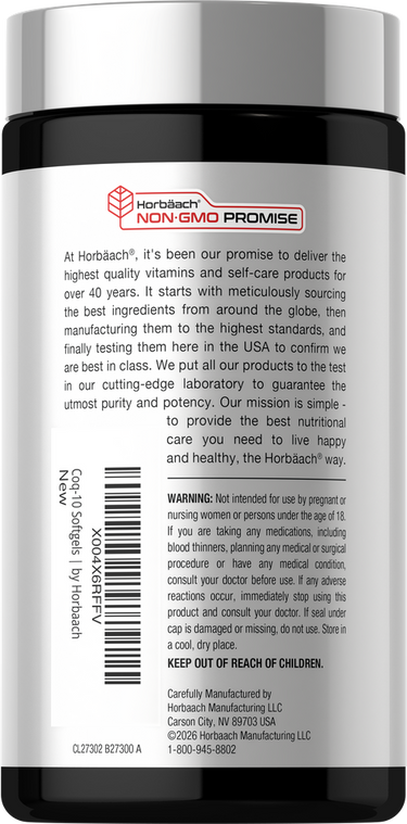 View 3 Horbaach Coq10 PQQ L Carni 410 mg 120 Softgels with a NON-GMO PROMISE label.