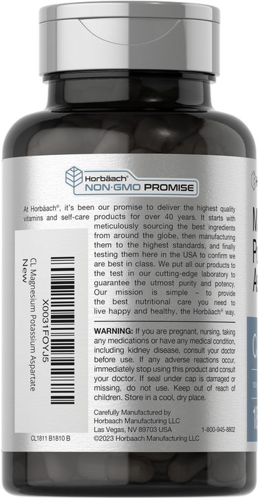Bottle of supplements with label showing branding and warning