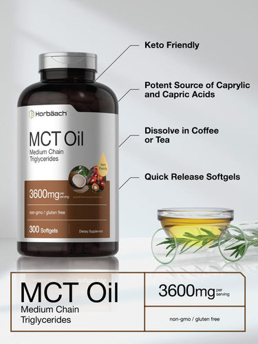 Aceite MCT 3600mg por porción | 300 Cápsulas blandas