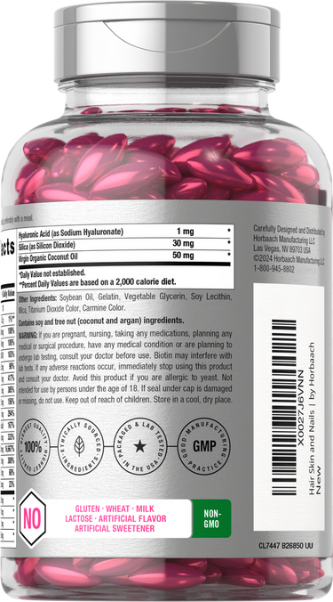 Bottle of pink capsules with label details.