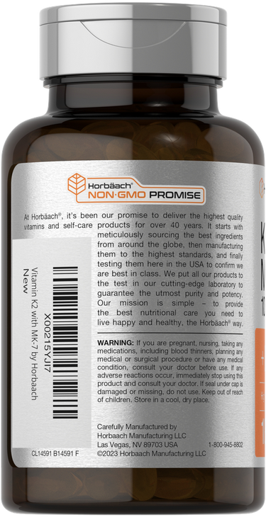 Supplement bottle label with 'Horbaach' branding on a gray background