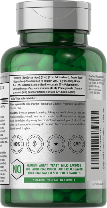 Green dietary supplement bottle with label