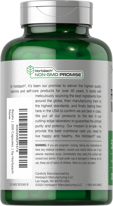Green bottle with label featuring text and logos