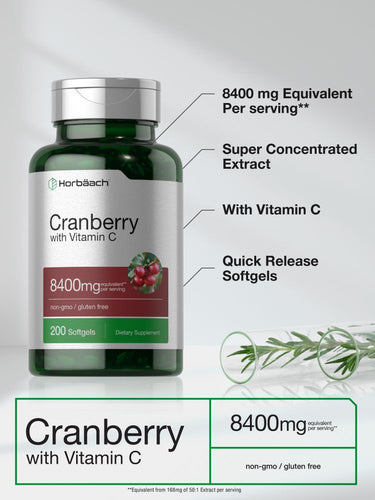 View 4 Cranberry supplement bottle with text highlighting key features on a white background.