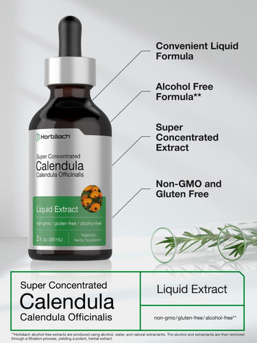 View 4 Bottle of super concentrated calendula liquid extract with text highlighting features.