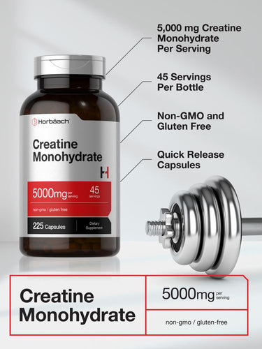 Monoidrato di Creatina 5 g per dose | 225 Capsule