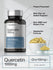 Quercetin supplement bottle with text highlighting features on a light gray background