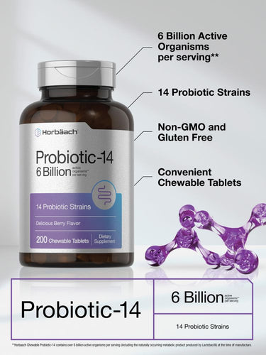 View 4 Probiotic supplement bottle with text highlighting features on a white background