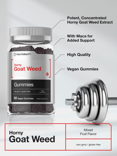 View 4 Horbaach Horny Goat Weed 60 Vegan Gummies in mixed fruit flavor, non-GMO and gluten-free, includes Maca.