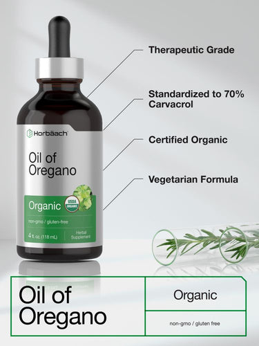 View 4 Bottle of Oil of Oregano with label details on a white background