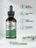 Bottle of peppermint leaf liquid extract with certification icons on a light gray background