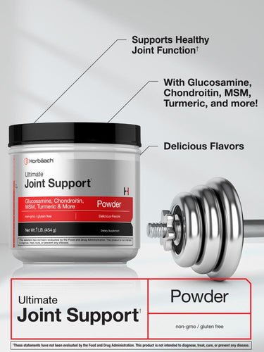 View 4 Horbach Ultimate Joint Support Powder container with a dumbbell on a gray background