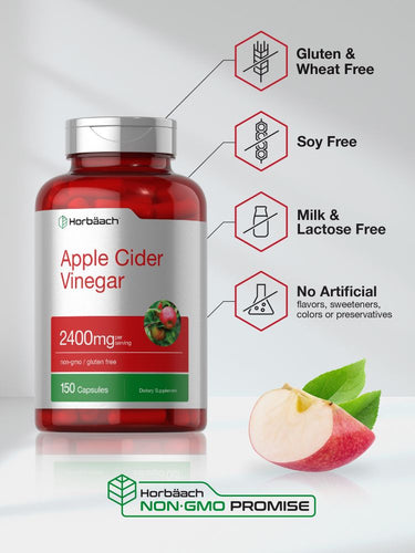Bottle of apple cider vinegar capsules with label and apple slice.