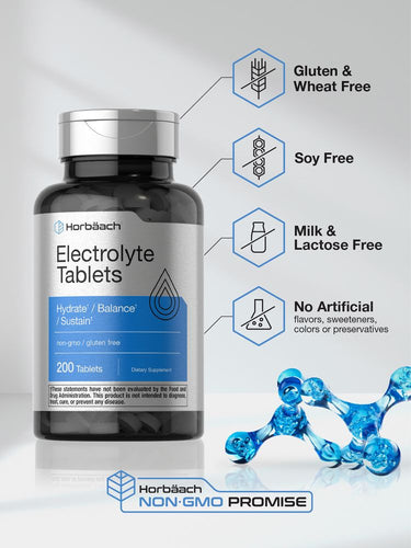 View 4 Bottle of electrolyte tablets with nutritional information on a white background.