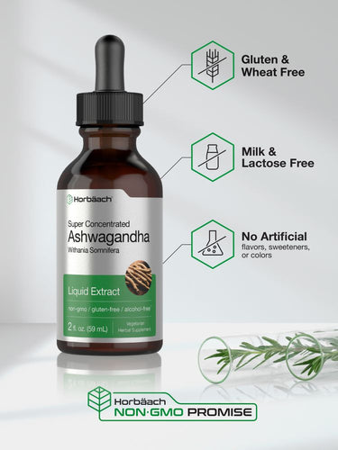 View 4 Bottle of Ashwagandha liquid extract with label and branding on a white background.