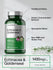 Green bottle of Echinacea & Goldenseal capsules with text highlighting features.