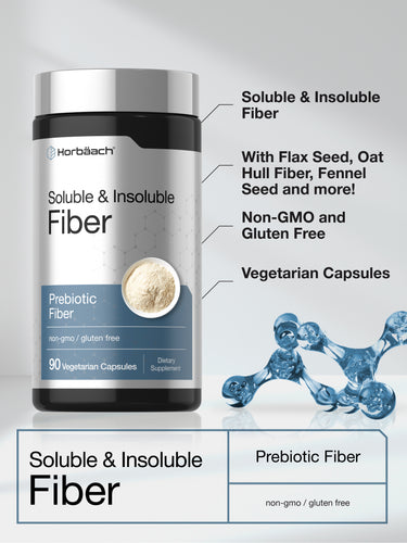 View 1 Product highlights graphic stating Soluble & Insoluble Fiber, With Flax Seed, Oat Hull, Fennel & more, Non-GMO, Gluten Free, Veg Capsules