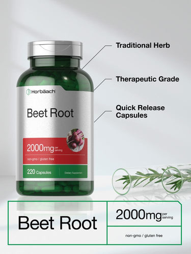 View 4 Beet root supplement bottle with label on a light gray background