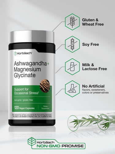 View 5 Ashwagandha y Glicinato de Magnesio | 120 Cápsulas Veganas