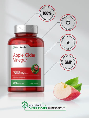 View 5 Bottle of apple cider vinegar capsules with certification logos and apple slice.