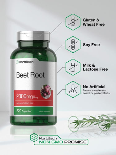 View 6 Bottle of Beet Root supplement with Horbaach branding on a light gray background
