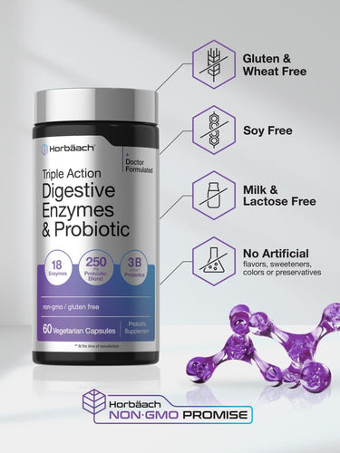 View 5 Digestive Enzymes bottle: Gluten & Wheat Free, Soy Free, Milk & Lactose Free, No Artificial Flavors/Sweeteners/Colors/Preservatives, Non-GMO