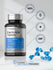 view 5 Bottle of electrolyte tablets with certification icons and blue molecular structure graphic.