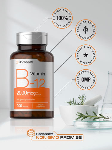 View 5 Vitamina B-12 2000 mcg por porción | 200 Tabletas