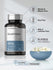 Glutathione supplement bottle with bowl of capsules and certification icons.