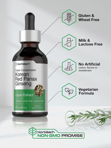View 5 Bottle of Korean Red Panax Ginseng liquid extract with product features displayed.