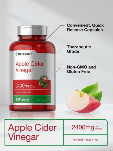 View 5 Bottle of apple cider vinegar capsules with label details and apple slice.