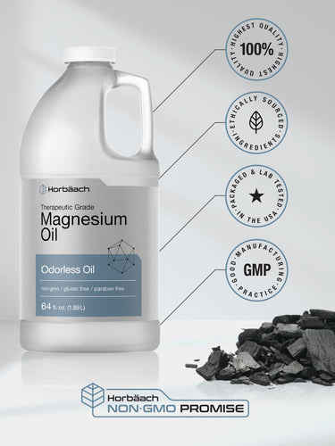 View 5 Bottle of magnesium oil with branding and certification logos on a white background