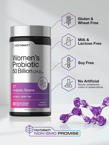 View 5 Women's Probiotic bottle: Gluten & Wheat Free, Milk & Lactose Free, Soy Free, No Artificial Flavors/Sweeteners/Colors/Preservatives, Non-GMO Promise