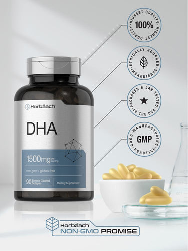 Horbach DHA supplement bottle with capsules on a white background