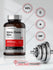 view 6 Nitric Oxide supplement bottle with gym equipment and certification logos on a light background.