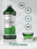 Bottle of liquid chlorophyll with green labels and text on a white background.