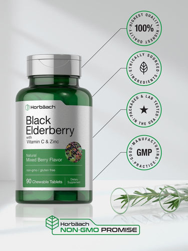 View 6 Black Elderberry, Vitamin C and Zinc | 90 Chewable Tablets