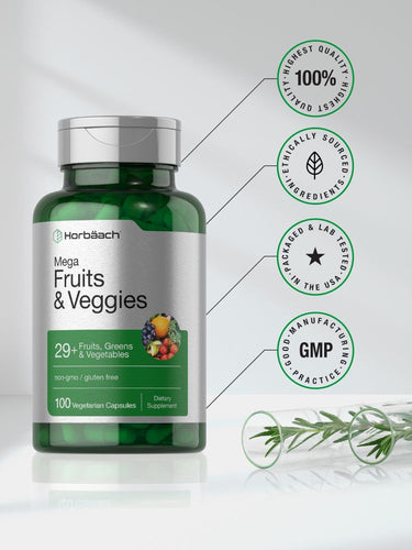 View 6 Green supplement bottle with certification badges on a light background