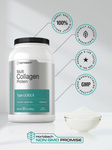 View 6 Container of multi collagen protein with product details on a light background