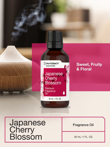 View 6 Bottle of Horibaach Japanese Cherry Blossom fragrance oil with a blurred background