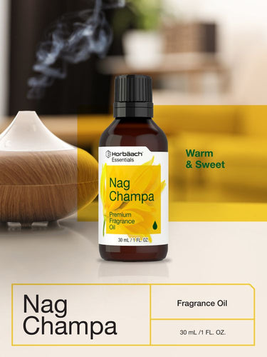 View 6 Bottle of Nag Champa fragrance oil with a diffuser in the background.