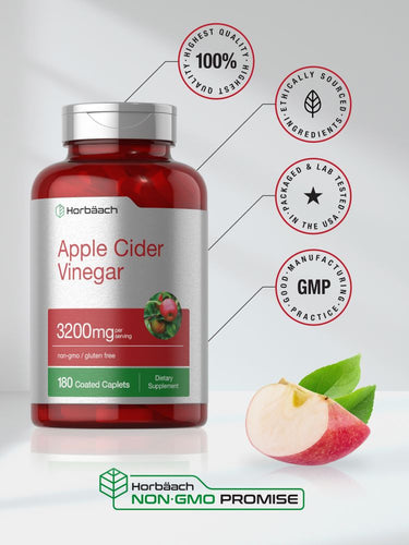 View 6 Bottle of apple cider vinegar capsules with certification logos and apple slice.