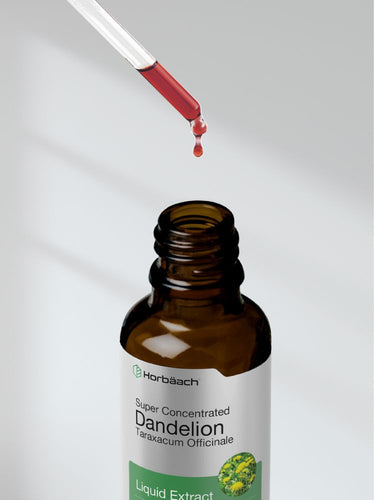 View 7 Bottle of dandelion liquid extract with dropper on a plain background