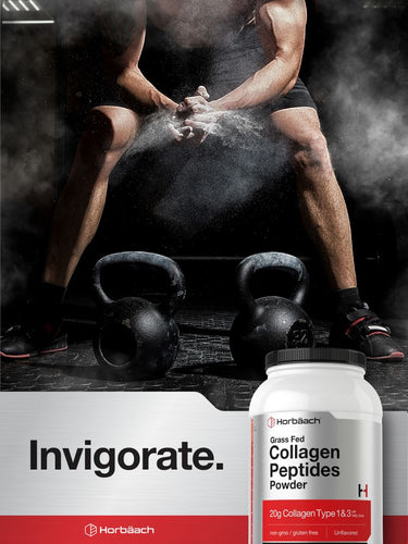 View 7 Person preparing for a workout with collagen peptides container in the foreground.